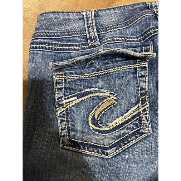 Silver Jeans Suki Surplus Women's 34x32 Bootcut Dark Wash Blue Denim Grunge Rock - Picture 8 of 8